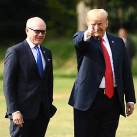 Woody Johnson, the US ambassador to the UK, pictured with Donald Trump during the US president's trip to Britain in July 2018. Picture: Brendan Smialowski/AFP/Getty