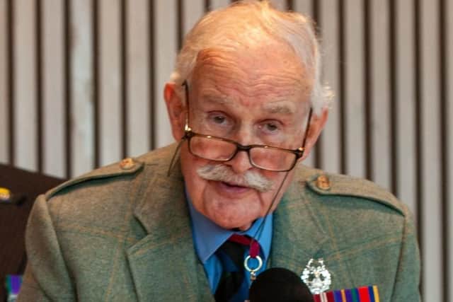 Sir Peter Graham making his speech on the occasion of the Dedication of The Gordon Highlanders Memorial at The National Memorial Arboretum on 9 October 2021