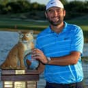 Scottie Scheffler poses with the Hero World Challenge Trophy after his win at Albany Golf Course in Nassau. Picture: TGR Live.