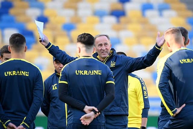 Ukraine's head coach Oleksandr Petrakov planned for a lengthy training camp with many of his players out of competitive action since February. (Photo by FRANCK FIFE/AFP via Getty Images)