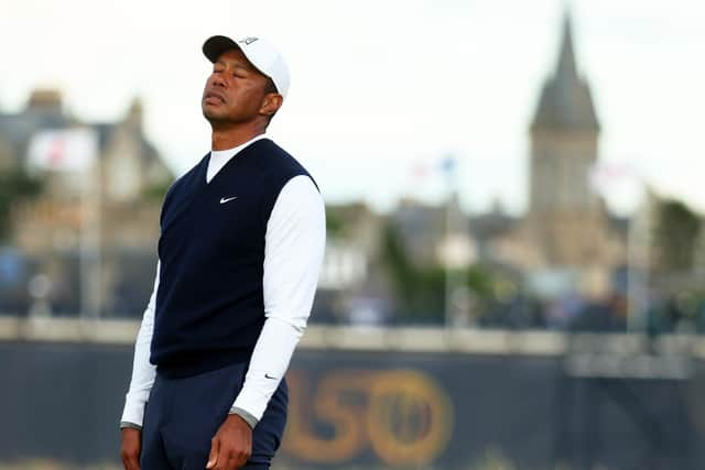 Tiger Woods struggled his way to a six over par first round in the 150th Open at the Old Course, St Andrews. (Photo by Andrew Redington/Getty Images)