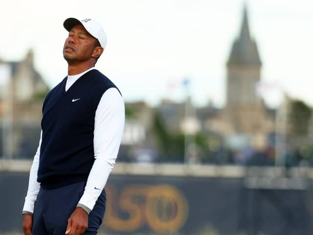 Tiger Woods struggled his way to a six over par first round in the 150th Open at the Old Course, St Andrews. (Photo by Andrew Redington/Getty Images)