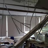 A photo issued by the Local Government Association showing damage to a school built with RAAC. Credit: LGA
