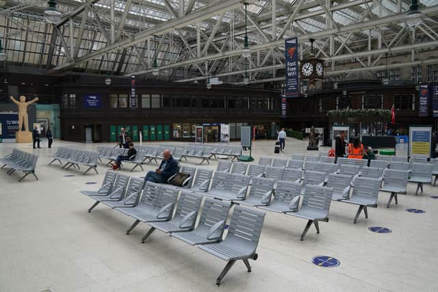 A quiet Glasgow Central Station, as members of the Rail, Maritime and Transport union begin their nationwide strike in a bitter dispute over pay, jobs and conditions. Picture: Andrew Milligan/PA Wire