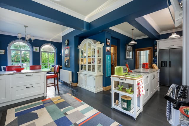 The lighting in the house was overhauled too, with the addition of chandeliers in the hall and kitchen.
The owner says: “We also considered the way natural light was coming in to the house and replaced all the doors to the central hall with bespoke glass doors modelled on the inner front door, to make sure everything was in keeping. The wood matches, as does the leaded glazing.”