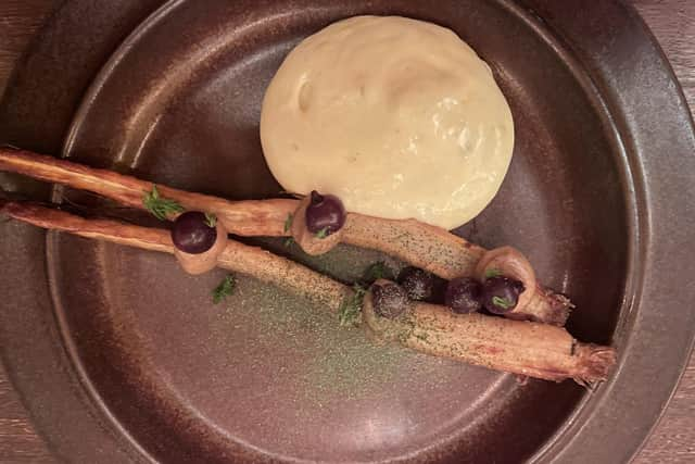 A parsley root starter at Restaurant Skord, Helsinki. Pic: Sarah Marshall/PA.