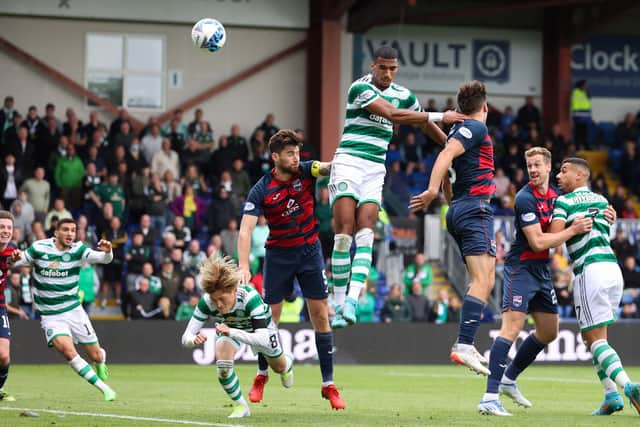 Moritz Jenz's headed strike at Dingwall recently is one of four from set-pieces that Celtic have netted in only three cinch Premiership encounters as the Scottish champions have exhibited a great threat from such situations. (Photo by Craig Williamson / SNS Group)