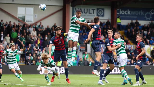 Moritz Jenz's headed strike at Dingwall recently is one of four from set-pieces that Celtic have netted in only three cinch Premiership encounters as the Scottish champions have exhibited a great threat from such situations. (Photo by Craig Williamson / SNS Group)