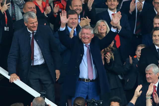 Former Manchester United manager Alex Ferguson returns to Old Trafford for the first time since emergency brain surgery. (LINDSEY PARNABY/AFP via Getty Images)