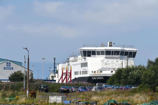 Glen Sannox undergoing work in a dry dock in Greenock. Picture: John Devlin.