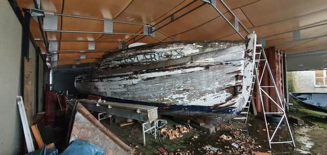 The Skylark IX in the boat shed at the Scottish Maritime Museum. PIC: Contributed.