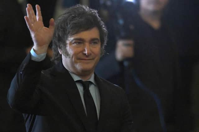 President of Argentina, Javier Milei, arrives at a gala event in Buenos Aires.