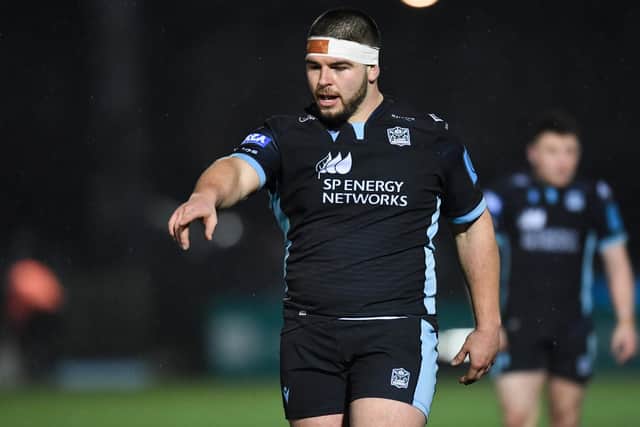 Glasgow's Enrique Pieretto in action against Munster at Scotstoun on February 11, 2022. (Photo by Ross MacDonald / SNS Group)