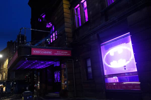 The King’s Theatre in Edinburgh is lit up to mark what would have been panto legend Andy Gray’s 62nd birthday