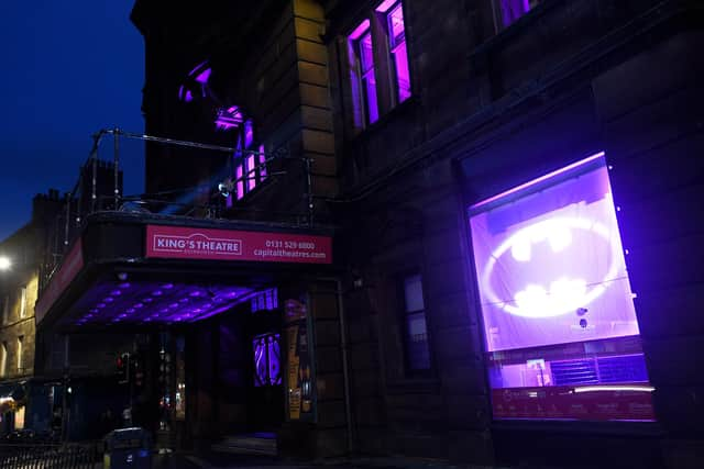 The King’s Theatre in Edinburgh is lit up to mark what would have been panto legend Andy Gray’s 62nd birthday