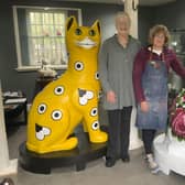 Griselda Hill (left) with the first two giant Wemyss Ware cats which will form part of the public art trail (Pic: Submitted)