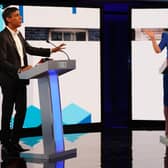 Rishi Sunak and Liz Truss taking part in the BBC Tory leadership debate live. Our Next Prime Minister, presented by Sophie Raworth. Picture: Jacob King/PA Wire