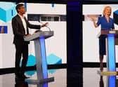 Rishi Sunak and Liz Truss taking part in the BBC Tory leadership debate live. Our Next Prime Minister, presented by Sophie Raworth. Picture: Jacob King/PA Wire