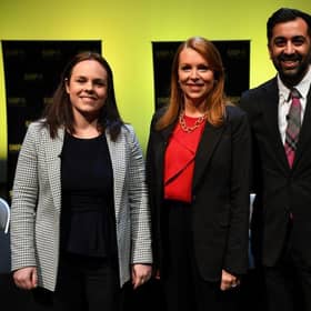 Kate Forbes, Ash Regan and Humza Yousaf at the Cumbernauld hustings (Picture: Andy Buchanan/Getty Images)