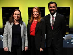 Kate Forbes, Ash Regan and Humza Yousaf at the Cumbernauld hustings (Picture: Andy Buchanan/Getty Images)