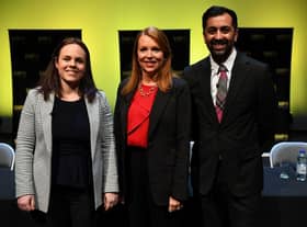 Kate Forbes, Ash Regan and Humza Yousaf at the Cumbernauld hustings (Picture: Andy Buchanan/Getty Images)