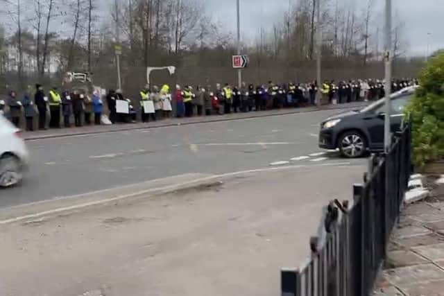 Over 100 anti-abortion protestors gathered outside the Queen Elizabeth University Hospital in Glasgow on Sunday (Photo: Back Off Scotland).