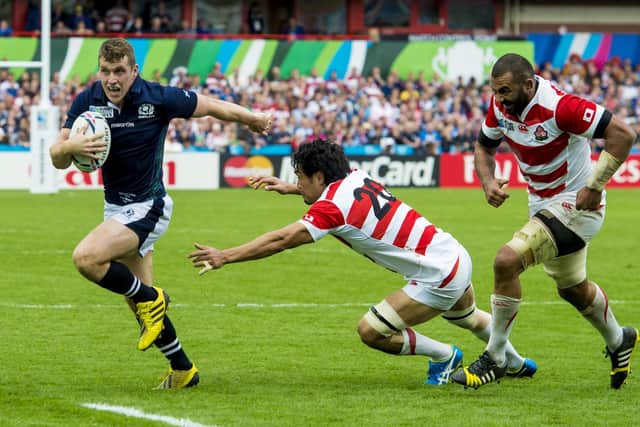 Mark Bennett in action for Scotland against Japan at the 2015 Rugby World Cup in Gloucester where he partnered Matt Scott in the centre.  (Photo: Gary Hutchison/SNS)