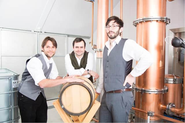From left: sales ambassador Vitor Guardia, master distiller Ray Clynick Jnr, and GM John Coombes. Picture: contributed.