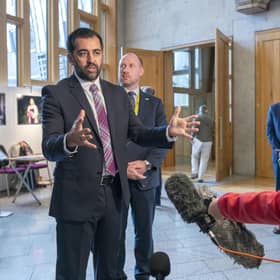 First Minister Humza Yousaf speaks to the media after First Minster's Questions. Picture: Jane Barlow/PA Wire
