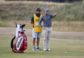 David Law and caddie Max Bill contemplate his third shot at the 17th in the opening round of the 150th Open at St Andrews. Picture: Ian Rutherford.