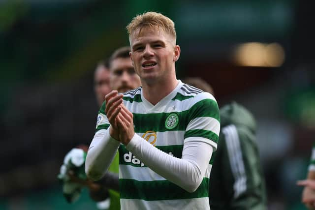 Celtic's Stephen Welsh applauds the fans at full time during a cinch Premiership match between Celtic and Motherwell at Celtic Park, on October 01, 2022, in Glasgow, Scotland. (Photo by Craig Foy / SNS Group)