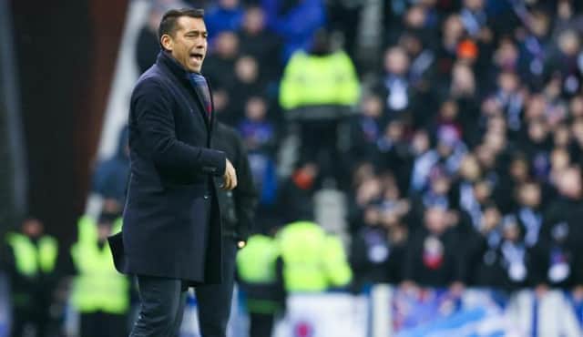 Rangers manager Giovanni van Bronckhorst relays instructions to his players during their 1-0 win over Livingston at Ibrox. (Photo by Alan Harvey / SNS Group)