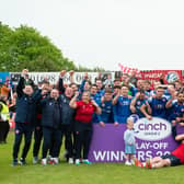 Spartans celebrate winning the Pyramid Play-Off final against Albion Rovers.
