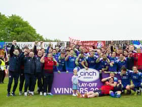 Spartans celebrate winning the Pyramid Play-Off final against Albion Rovers.