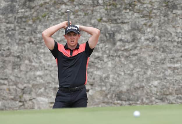 Grant Forrest reacts to his bunker shot on the 16th hole during the third round of the Dubai Duty Free Irish Open at Mount Juliet Golf Club in Thomastown. Picture: Patrick Bolger/Getty Images.