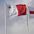 Malta and England flags fly over the Ta'Qali National Stadium ahead of Friday's Euro 2024 qualifier. Pic: Nick Potts/PA Wire