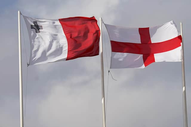 Malta and England flags fly over the Ta'Qali National Stadium ahead of Friday's Euro 2024 qualifier. Pic: Nick Potts/PA Wire