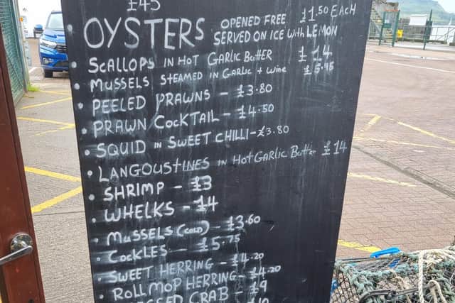 Oban Seafood Hut's blackboard