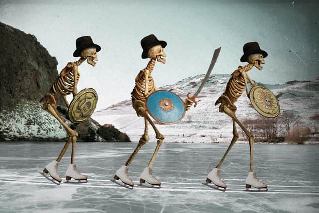 The Skating Minister has been replaced by skating skeletons from Jason and the Argonauts as part of the National Galleries of Scotland's campaign. Image: National Galleries of Scotland