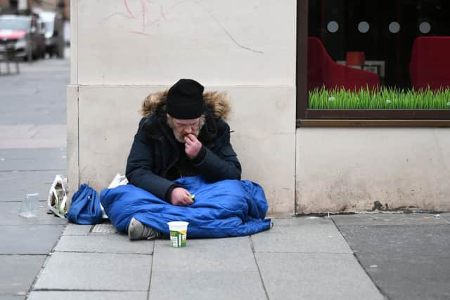 A homeless man around Glasgow.