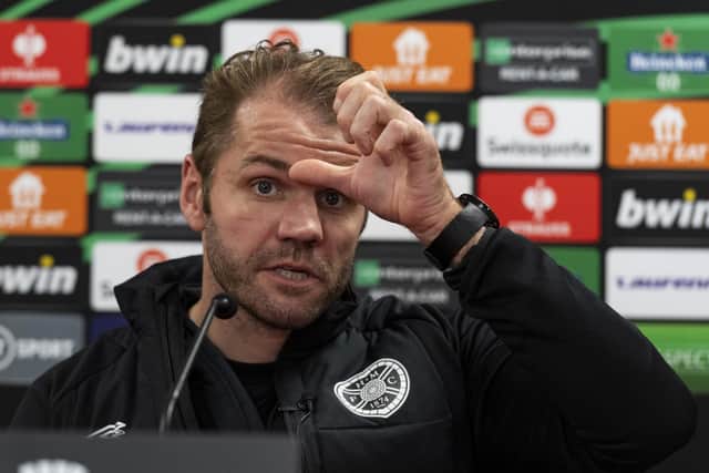 Hearts manager Robbie Neilson speaks ahead of his side's UEFA Europa Conference League match against RFS. Photo by Mark Scates / SNS Group