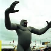 The giant King Kong figure towers over bargain hunters at Ingliston Sunday Market near Edinburgh, July 1991.