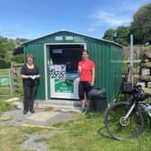 Abi Jackson (right) and local diary farmer Diane outside Nan's Ice Cream Shed at the bottom of Trapping Hill, Yorkshire Dales.