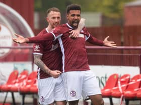 Kelty Hearts forward Nathan Austin celebrates his hat-trick against Brora Rangers.