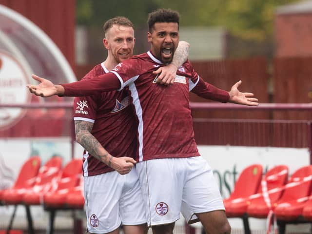 Kelty Hearts forward Nathan Austin celebrates his hat-trick against Brora Rangers.