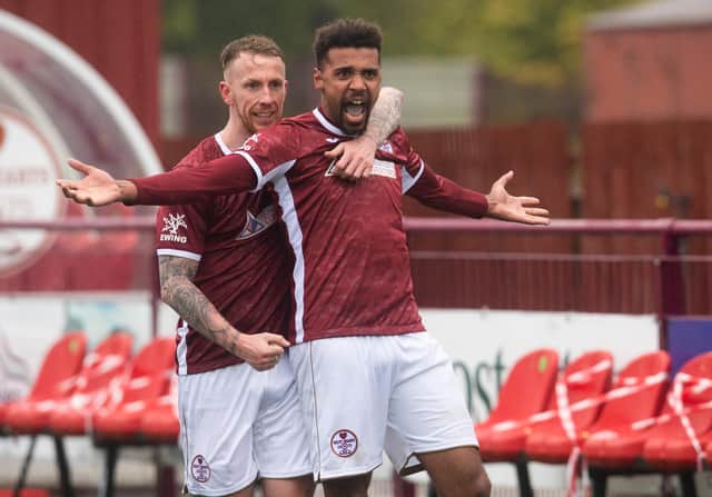 Kelty Hearts forward Nathan Austin celebrates his hat-trick against Brora Rangers.