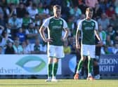 Jake Doyle-Hayes and Kyle McClelland after Hibs were defeated 1-0 by Falkirk in the Premier Sports Cup. Picture: SNS
