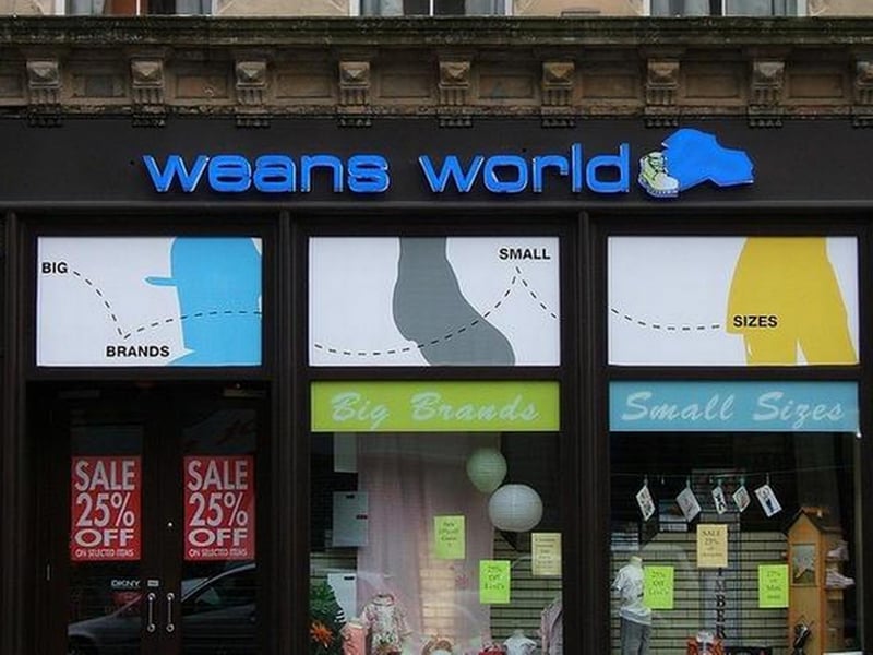 A reference to the popular 1992 comedy starring Mike Myers and Dana Carvey, this nods to the Scots word "wean" which refers to a child as this is a children's clothing store.