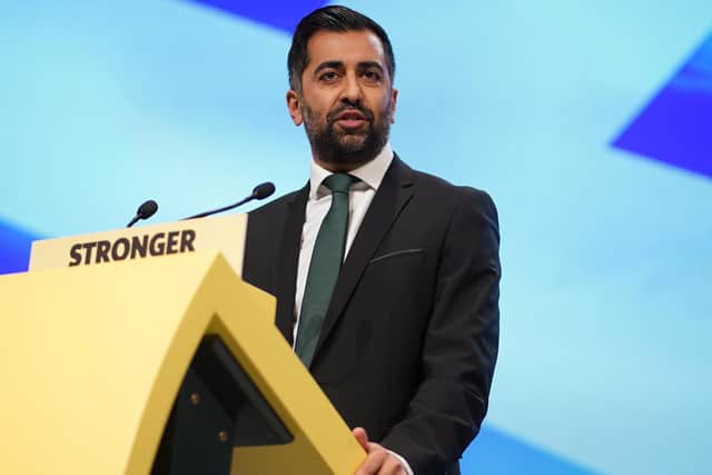 First Minister Humza Yousaf addresses the SNP Conference in Aberdeen. (Picture: Peter Summers/Getty Images)