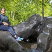 Artist Tracey Emin with her new six metre bronze sculpture 'I Lay Here For You', the latest permanent work at Jupiter Artland sculpture park in Edinburgh. Picture: Jane Barlow/PA Wire